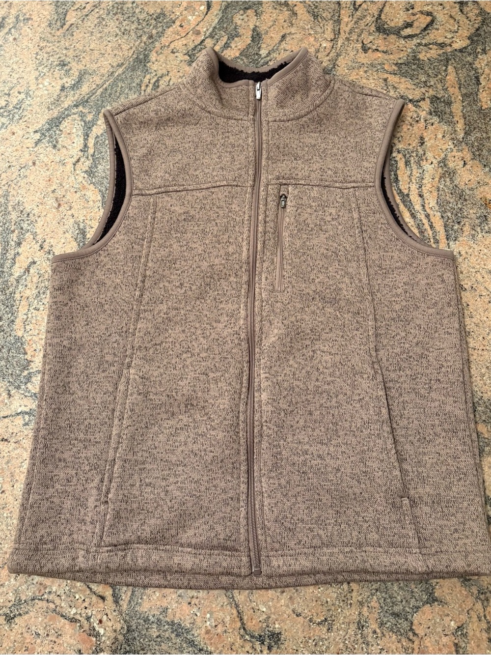 George Fleece Vest Brown Heather Full Zip, Size Medium